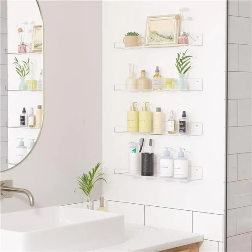 Upsimples Clear Acrylic Wall Shelves 8 Pack Floating Storage for Bathroom Kids